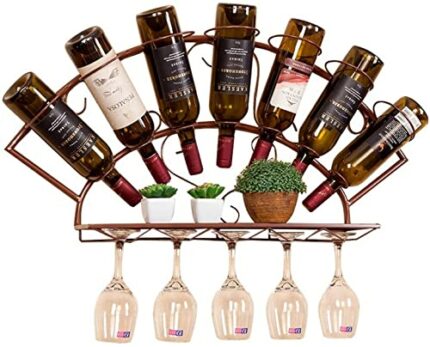 Wine Racks Wall Mounted Wine Bottle and Glass Holder ， Metal Goblet Stemware Racks Home Bar Floating Storage Display Shelves