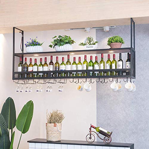 CRODY Wine Racks,Wall Mounted Wine Racks Wood Black | Ceiling Hanging Wine Holder Metal | Cube Suspended Wine Bottle Holder | Wood Floating Shelv