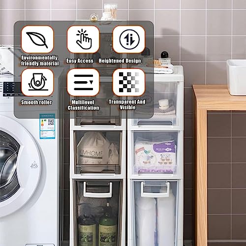 CIADAZ Small Bathroom Storage Cabinet, Toilet Paper Holder, 2/3/4 Tier Thin Toilet Vanity Cabinet, Narrow Bathroom Cabinet Organizer for Small Sp