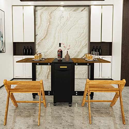 HSSZXFR Folding Dining Table with 2 Chairs, Space Saving Dining Table Folding Dining Table with Storage Drawer Drop Leaf Table Extension Dinner T
