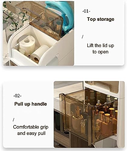 OPSREY 4 Tier Bathroom Floor Cabinet Laundry Hamper Cabinet, Slim Toilet Paper Storage Cabinet with Basket and Clear Drawers Narrow Tall Floor Ca