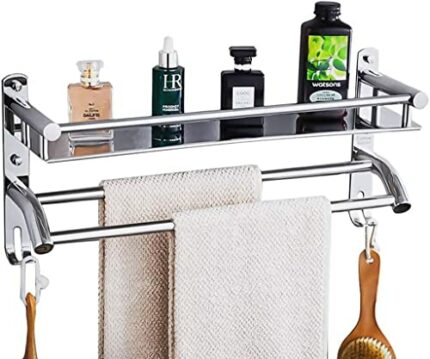 Towel Rail Bathroom Wall Mounted 304 Stainless Steel Towel Rack Holder With Towel Bar Storage Shelf Hook Rack For Bathroom Hotel Kitchen(Size : 6