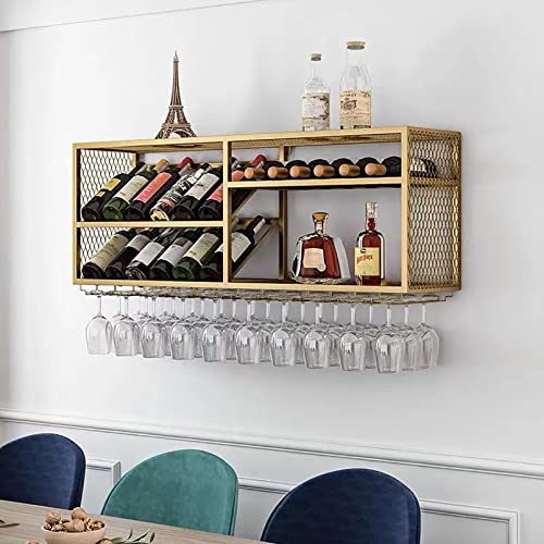 Wine Rack Wall Mounted, Metal Hanging Wine Holder, Glass Rack Iron Display Stand Wine Holder With Shelves, Wall Wine Rack Bottles, Modern Metal W