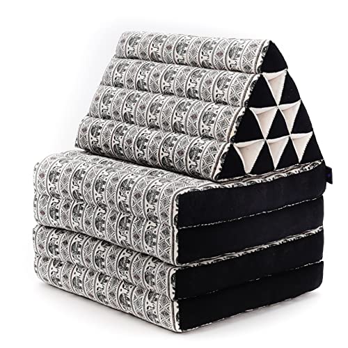 Leewadee 3-Fold Mat with Triangle Cushion – Comfortable TV Pillow, Foldable Mattress with Cushion Made of Eco-Friendly Kapok, 170 x 53 cm, black