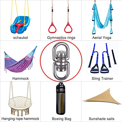 SELEWARE Permanent Antirust Stainless Steel Bearing Swing Swivel, Up to 544kg 360° Rotational Device Hanging Accessory for Web Tree Swing, Hammoc
