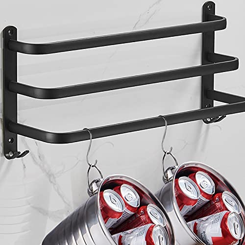 LIUZH Towel Hanger Wall Mounted Towel Rack Bathroom Aluminum Black Towel Bar Rail Matte Black Towel Holder