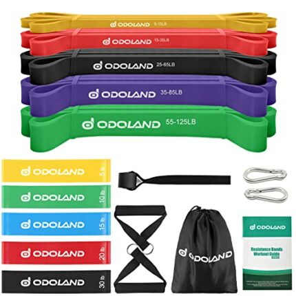 Odoland Resistance Pull Up Bands and Loop Band Set Exercise Loop Band for Men Women, Pack of 5 Different Resistance Levels Elastic Band with Door