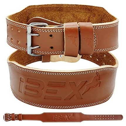 IBEX Weight Lifting Belt Leather 4” Padded Lumbar Back Support Suede Lining Steel Buckle Functional Training Bodybuilding Powerlifting Exercise D