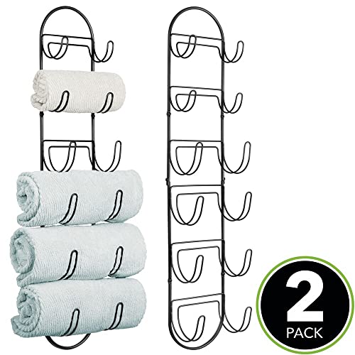 mDesign Set of 2 Wall Mounted Towel Storage Rack – Perfect Hanging Caddy for The Bathroom or Bedroom – Modern Hanging Hooks for Bathroom Storage