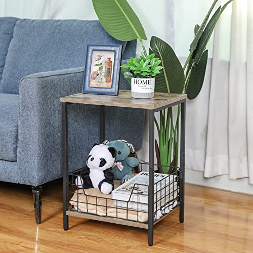 2-Tier Record Player Table, Industrial Retro Side Table Nightstand Small End Table for Living Room Bedroom Kitchen Office Small Spaces, Record Pl