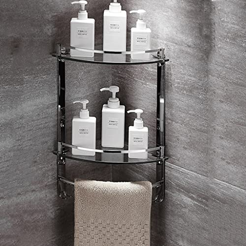 RSOCHS Bathroom 2-Tier Glass Corner Shelf with Towel Bar Wall Mounted Extra Thick Tempered Glass