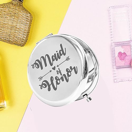 KEYCHIN Maid of Honor Pocket Mirror Bridal Shower Gifts Bridesmaid Wedding Compact Makeup Mirror for Sister Friend Bestie (Maid of Honor-S)