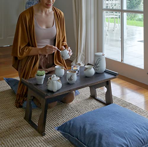 ENSO SENSORY Kiri Meditation Table - Premium Carved Japanese Minimalist Altar - Chabudai Coffee or Tea Low Floor Table - Floor Sitting, Sustainab