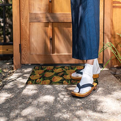 Relaxdays Doormat Coir Flower Tulips, 40 x 60 cm, Door Mat Inside & Outside, Non-Slip Wiper, Rectangular, Multicoloured