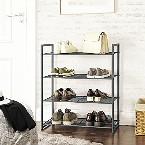 SONGMICS 4-Tier Shoe Rack, Shoe Organizer, 12-16 Pairs of Shoes, Metal Shoe Rack Storage,Smoky Gray ULMR84GC