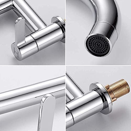 Ghopy Dual Lever Kitchen taps Mixers 2 Hole Deck Mounted Cold and Hot Mixer Tap Modern 360° Swivel Spout Brass Basin Bridge Mixer tap (Chrome)