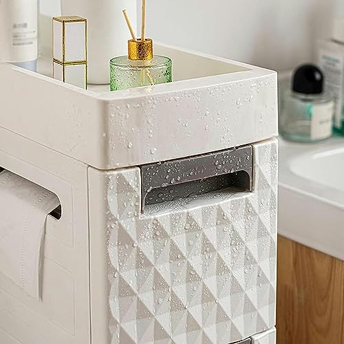 OPSREY Small Floor Bathroom Organizer, Side Toilet Cabinet with Drawers, Slim Toilet Paper Storage Cabinet to Fit Any Space