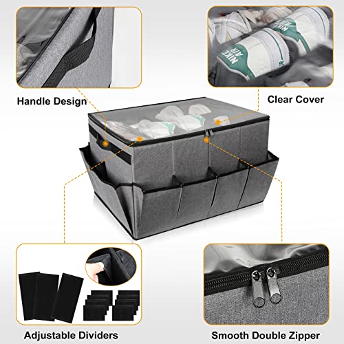 Lukeline Shoe Organizer for Closet with Transparent Cover and Adjustable Divider, Collapsible Shoe Box for 16 Pairs, Suitable for Storing Shoes a
