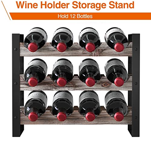 J JACKCUBE DESIGN Rustic Wine Rack Freestanding Floor 3 Tier Stackable Display Storage for Counter-top 12 Glass Bottles Holder Liquor Shelf with
