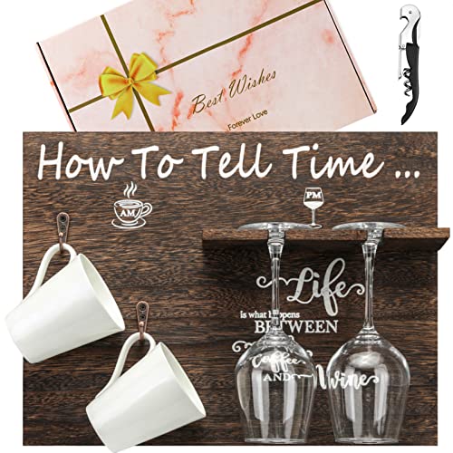 GOARTGIF Unique Birthday Gifts for Women Who Has Everything,How To Tell Time Am Pm,Housewarming Gifts For Women or New Home,Coffee And Wine Holde