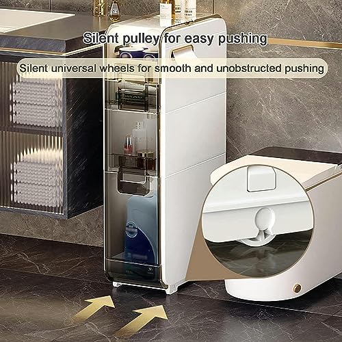 OPSREY Bathroom Floor Cabinet - Multifunctional White Narrow Toilet Organizer Floor Side Cabinet - Small Bathroom Storage, Thin Toilet Vanity Cab