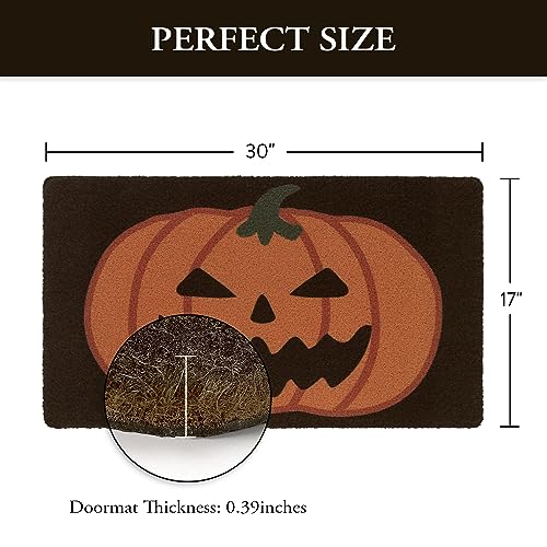 Lahome Halloween Decorative Door Mat, Outdoor Indoor Front Doormat with PVC Backing, Durable Non Slip Black Pumpkin Coir Door Mats for Entrance P