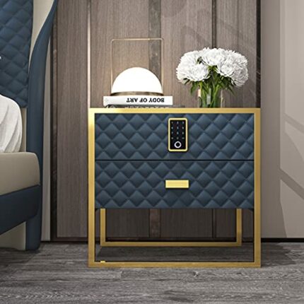 JJZXD Simple Stainless Steel With Lock Leather Soft Package Bedroom Drawer Solid Wood Storage Cabinets Bedside Table Side Table