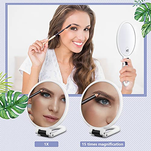 Jetec Magnifying Handheld Mirror Folding Double Sided Pedestal Mirror Travel Makeup Mirror Magnification Portable Cosmetic Mirror with Adjustable