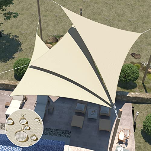 ECOOPTS 12'x12'x17' Waterproof Sun Shade Sail Triangle Canopy Cover UV Blockage for Outdoor Patio Pergola Backyard Garden (Beige)