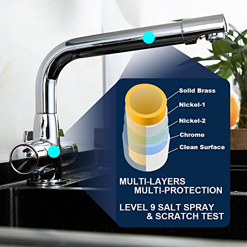 Kitchen Tap, BATHWEST Kitchen Mixer Tap with Swivel Spout, Dual Lever Knob Chromed Brass Modern Kitchen Sink Tap with UK Standard Fittings