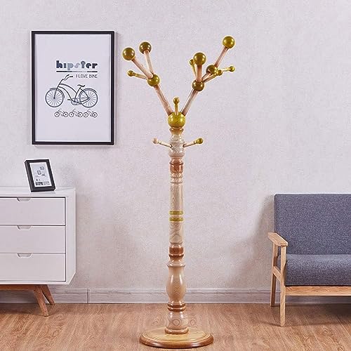 KRHINO Clothes rack and hat rack Coat Rack Simple Coat Stand, Solid Wood Coat Rack Single Pole Coat Hat Stand Storage Rack With Multiple Hooks Su