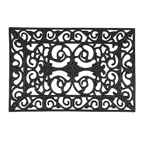 Relaxdays Rubber Doormat, Non-Slip, Weatherproof, Indoor & Outdoor, Dirt Trap Mat, Floral Pattern, HxW: 40x60 cm, Black