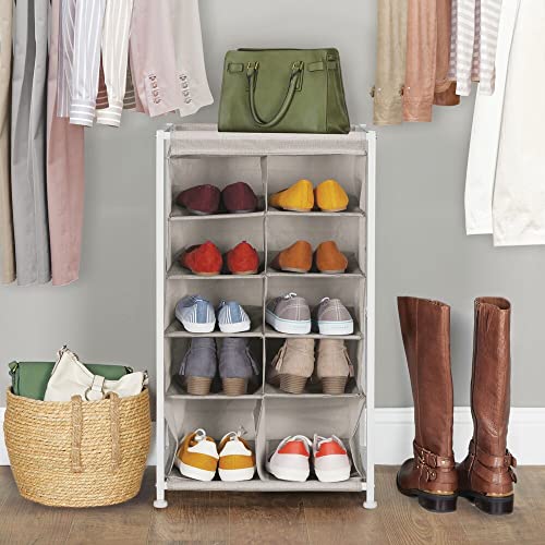 mDesign Shoe Rack – Practical Canvas Storage Cubes with Metal Frame for Hallway or Storeroom – Canvas Storage Unit with 10 Compartments – Linen/T