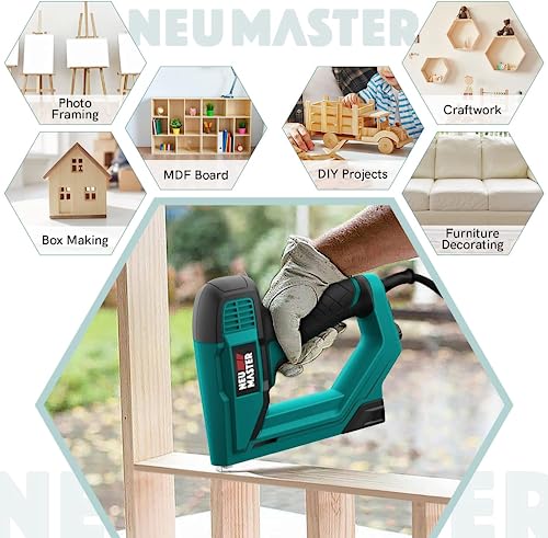 Brad Nailer, NEU MASTER NTC0060-EU Electric Nail Gun/Staple Gun for DIY Project of Upholstery, Carpentry and Woodworking, Including Staples and N