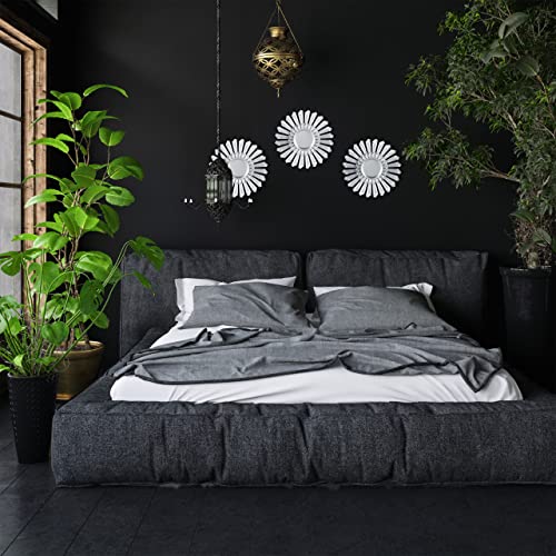 Relaxdays Sunburst Decor Mirror, Set of 3, Round Hanging Mirror, Plastic Frame, Ø 25 cm, Silver, 10025715_55