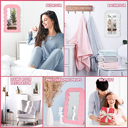 Maitys 2 Pcs Wave Pattern Irregular Makeup Mirror Tabletop Vanity Mirror Aesthetic Hanging Wall Mirror Preppy Photo Props Cosmetic Mirror for Tab