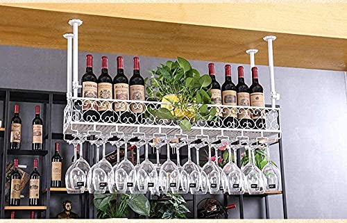 SUCHETA Hanging Wine Rack with Glass Holder and Shelf, Wine Rack Ceiling Wine Rack, Hanging Wine Glass Rack, Vintage Wine Bottle Rack, Antique Wa