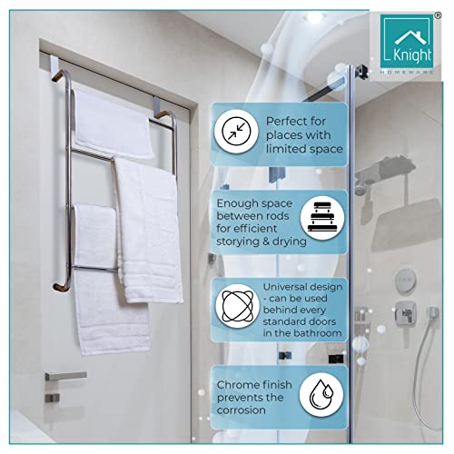 KNIGHT Over The Door Chrome Hanger With 4 Towel Bar For Bathroom & Kitchen | Towel Rack | Hand Towel Holder | Kitchen Towel Holder | Over Door To
