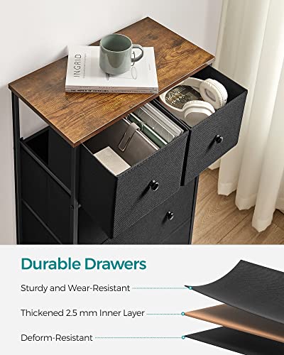 SONGMICS Storage Tower with 5 Fabric Drawers, Dresser Unit, for Living Room, Hallway, Nursery, Particleboard, Non-Woven, Solid Knob Metal Wood, B