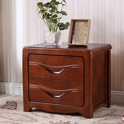 JYDQM European Style Retro Solid Wood Bedroom Bedside Table, Double Drawer Design Bedside Table