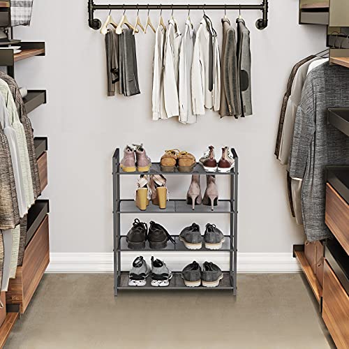 SONGMICS 4-Tier Shoe Rack, Shoe Organizer, 12-16 Pairs of Shoes, Metal Shoe Rack Storage,Smoky Gray ULMR84GC