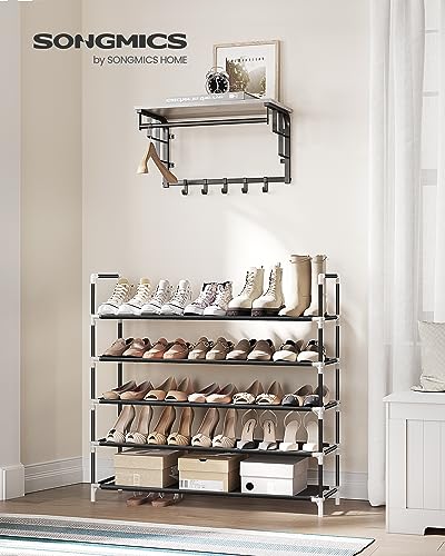 SONGMICS 5 Tiers Shoe Rack Space Saving Tower Cabinet Storage Organizer Black 39" L Holds 20-25 Pair of Shoes ULSH55H