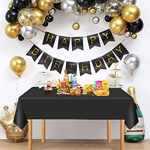 Pack of 8 Black Rectangle Plastic Tablecloth Disposable Tablecloth 54 Inch x 108 Inch Decorative Table Cloth for Picnic BBQ, Party, Wedding, Banq