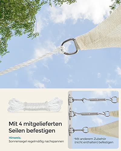 SONGMICS Sun Sail 2 x 2 m HDPE Fabric Sun Shade Sail Breathable Water Permeable for Patio Garden Balcony Camping Square Concave 2 m Ropes Beige G