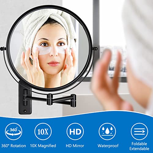 DECLUTTR 9" Wall Mounted Makeup Mirror, 1X/10X Magnifying Mirror Double-Sided, Large Size 360° Swivel Makeup Mirror with Magnification, Extendabl