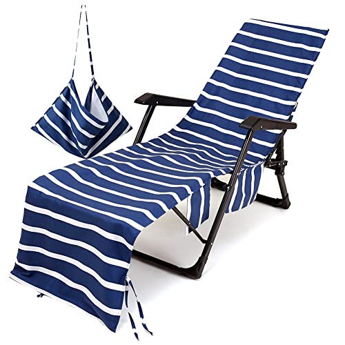 Morbuy Beach Chair Cover Towel, Solid color Striped Beach Towel Lounger Bags with Pockets Sunbed Towels Fitted Microfiber Sun Lounger Towels for
