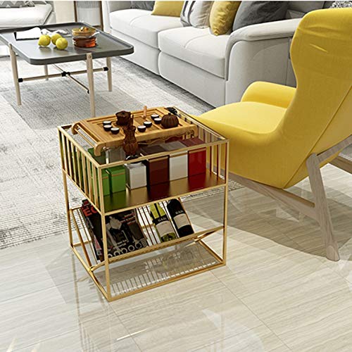 JYDQM Light Wrought Iron Bedside Table Nordic Simple Glass Side Cabinet Bedroom Storage Cabinet Metal Corner Cabinet