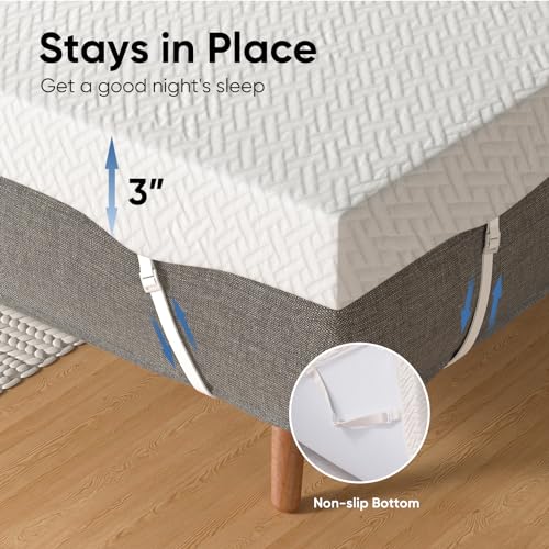 Memory Foam Mattress Topper King Size, 3 Inch Gel-Infused Cooling Mattress Pad Cover for Back Pain,Bed Topper with Removable & Washable Bamboo Co