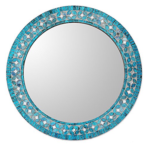 NOVICA Turquoise Blossom' Glass Mosaic Wall Mirror