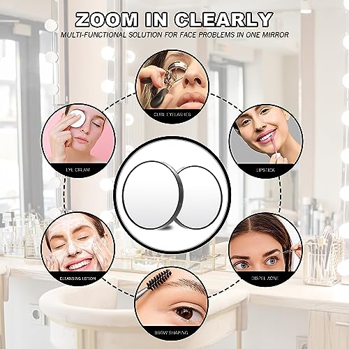 10x Travel Magnifying Mirror with Suction Cups and Tweezers Kit Portable Magnifying Makeup Mirror Black Cosmetic Mirror Magnified for Shaving Mak